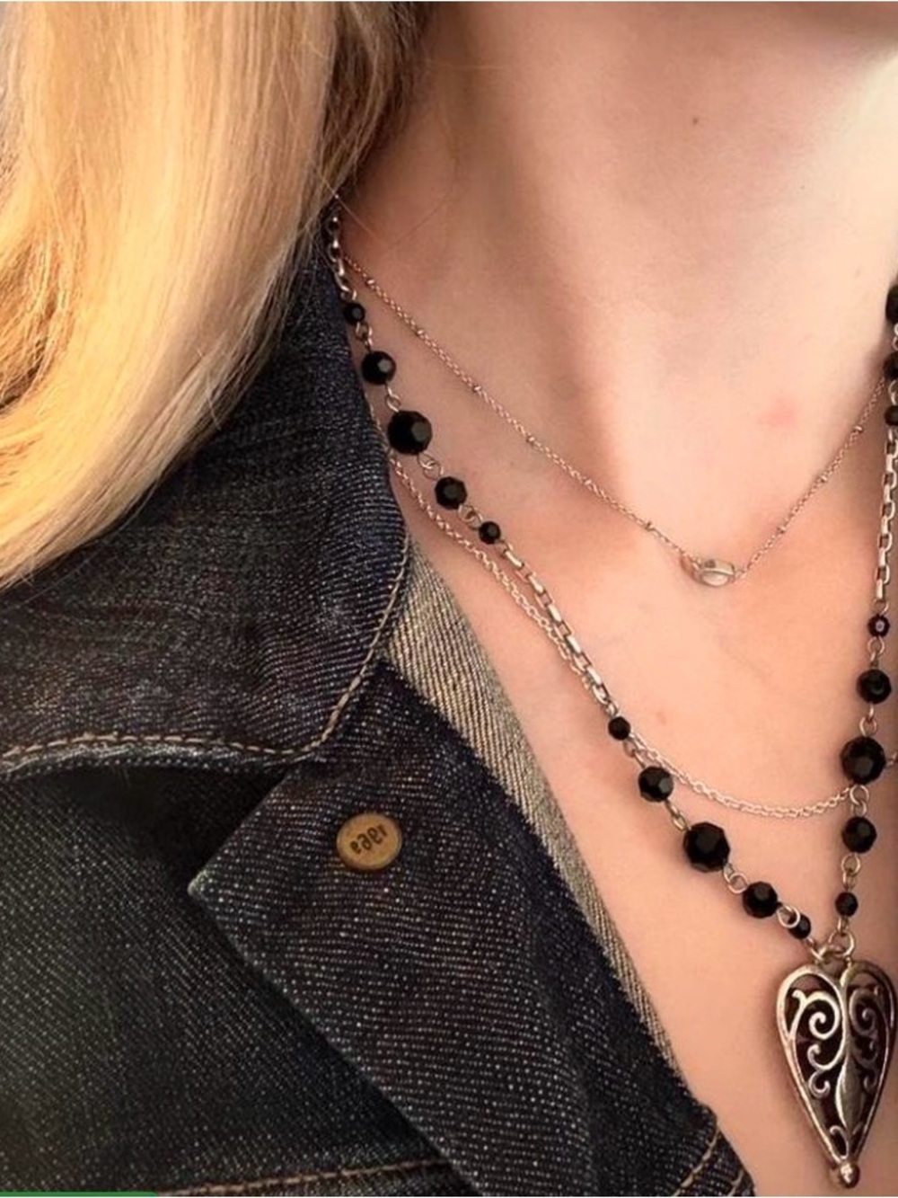 Brighton Layered Black Bead Necklace with Silver Heart Pendant